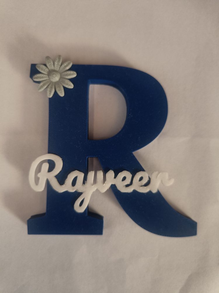 Custom 3D printed name letter R — Rayveer